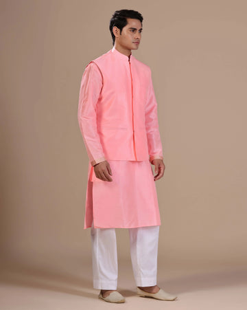 Mens Pink nehru jacket embroidered kurta set