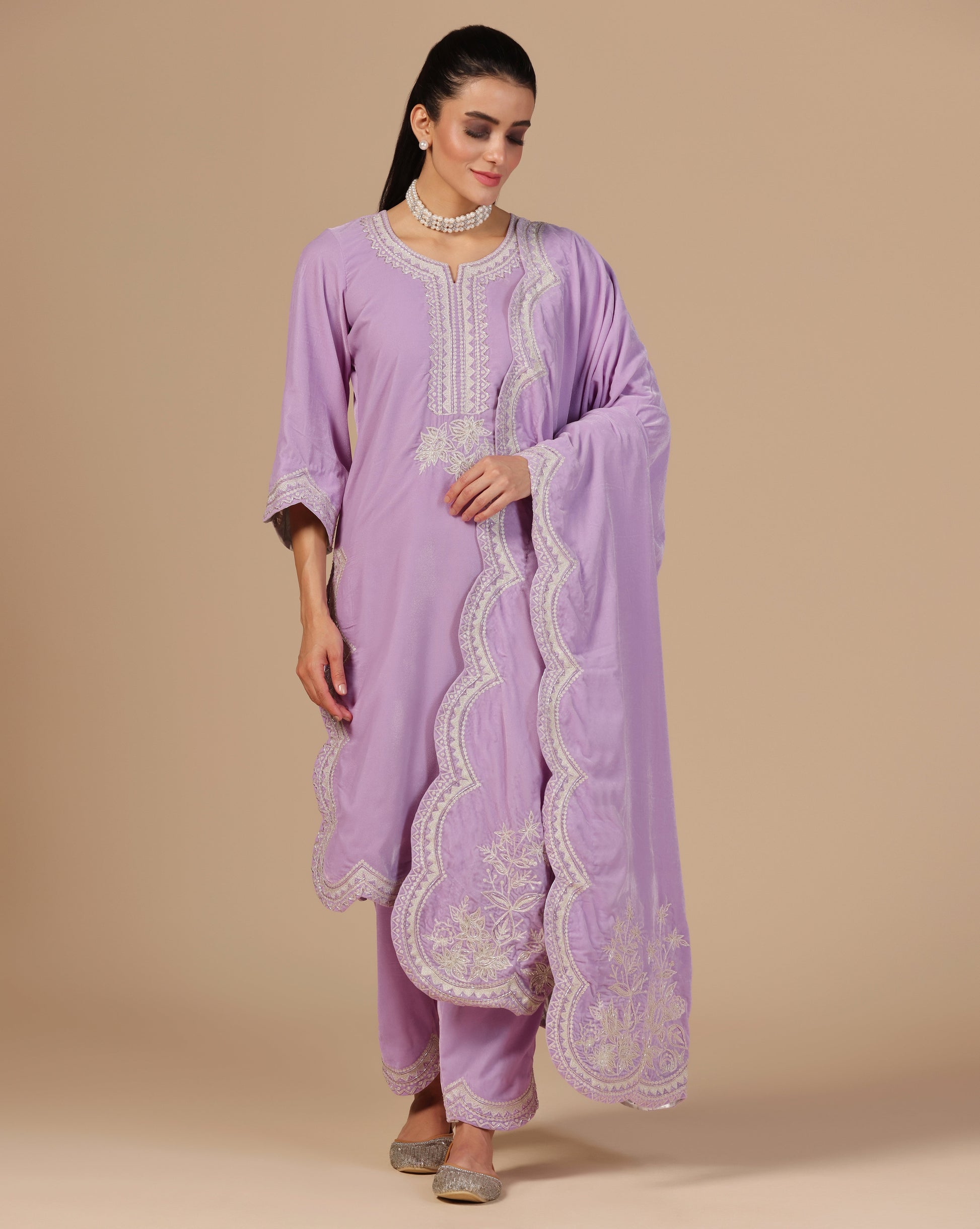 Velvet Embroidered Kurta Set