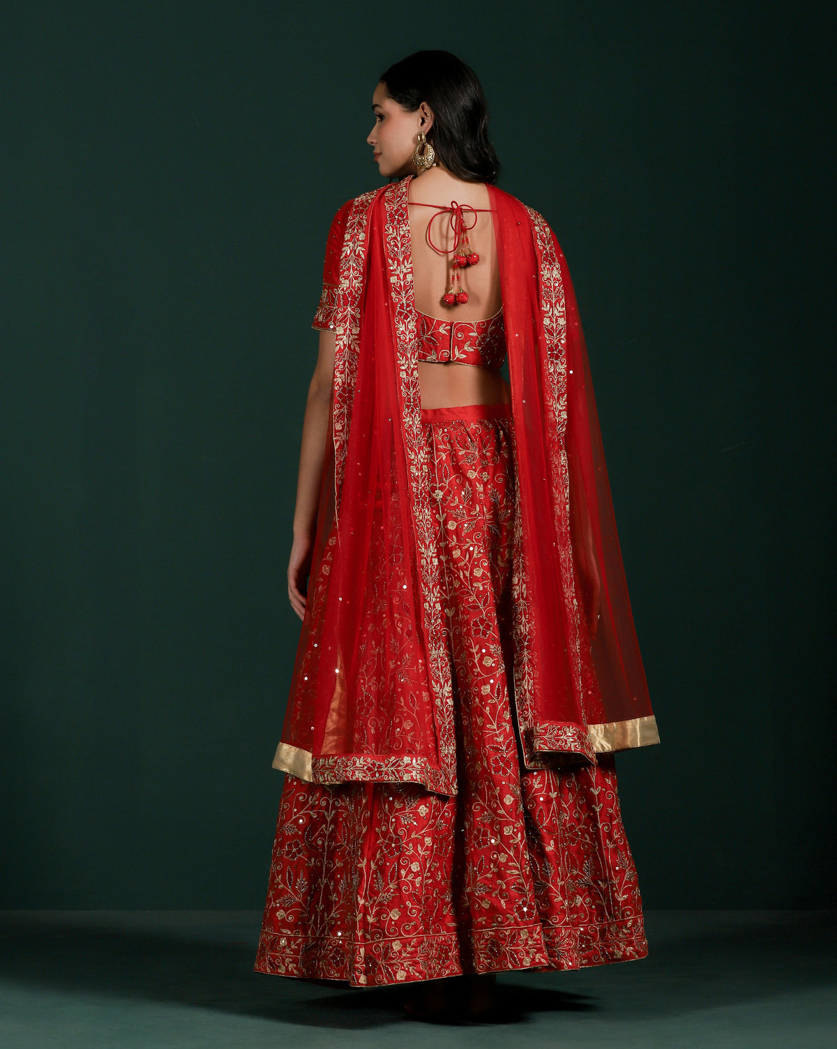 Dupion Silk Red Aari Embroidery Lehenga