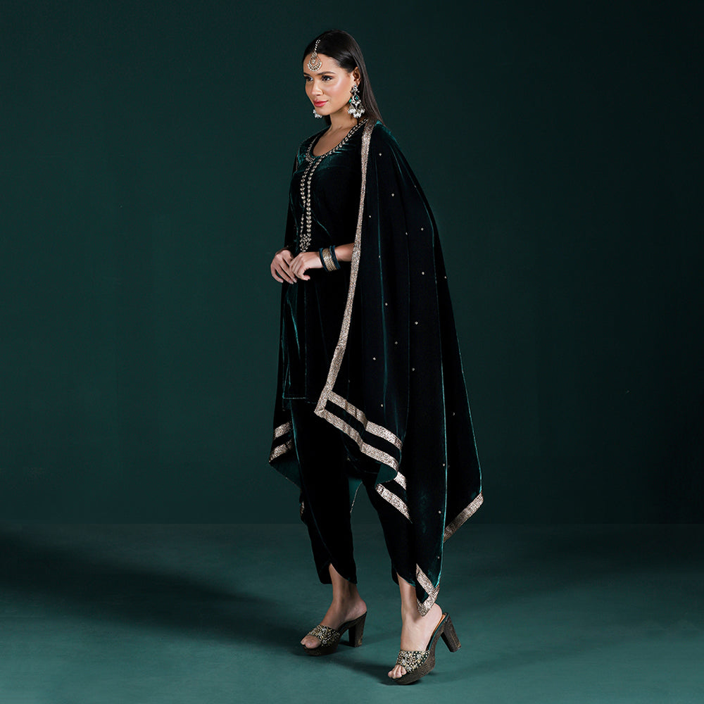 Velvet Green Kurta Set