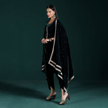 Velvet Green Kurta Set