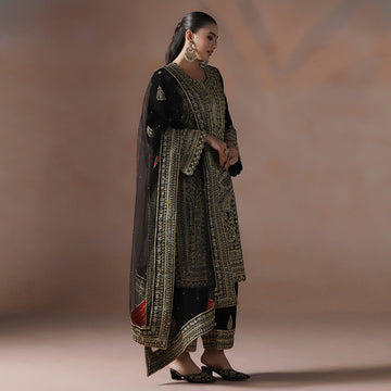 Black Velvet Dori Embroidered Kurta Set