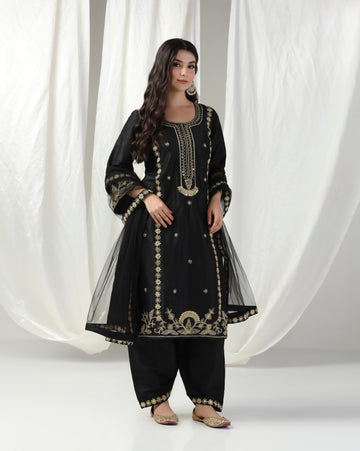 Black Dori Embroidery Kurta Set with Dupatta