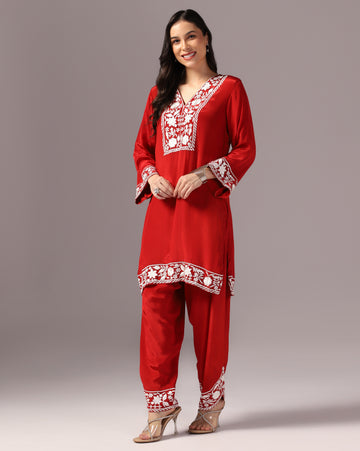 Scarlet Red Crepe Kurta Set