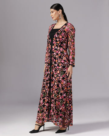 Long Multi Color Embroidered Jacket Set