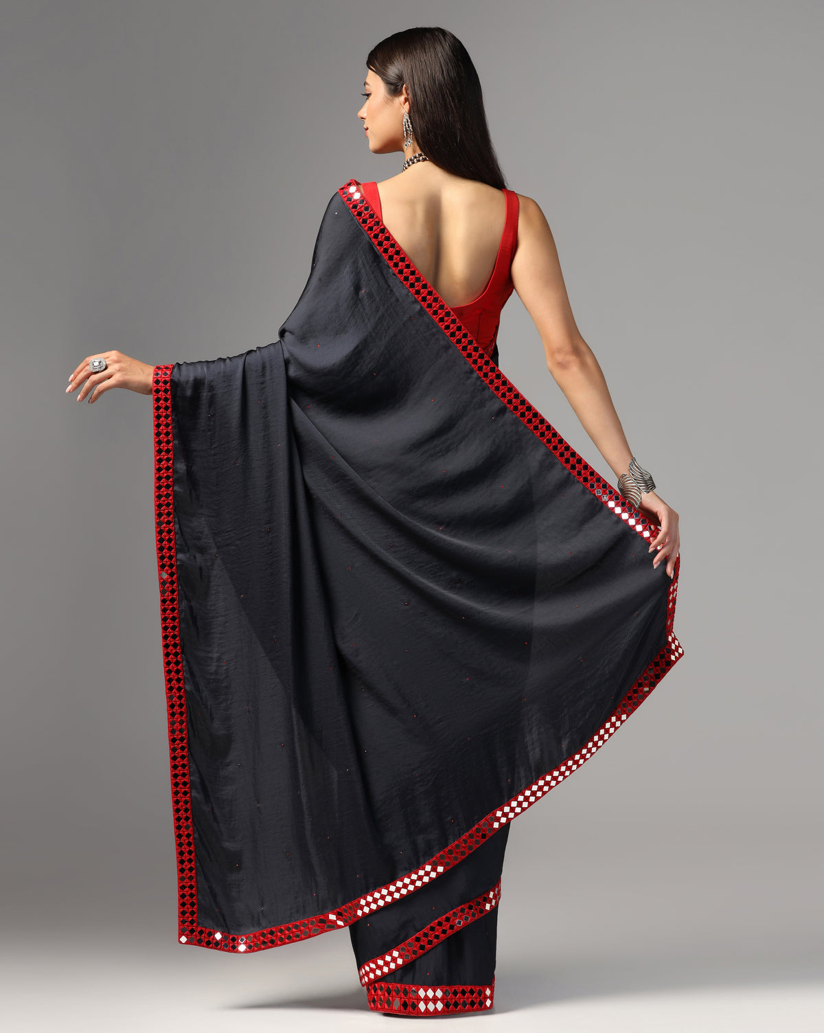 Elegant Blue Mirror Work Saree