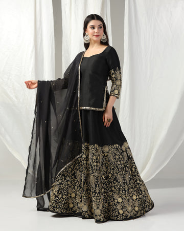 Black Gold Aari Embroidered Lehenga