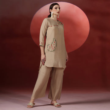 Beige Embroidered CO-ORD Set