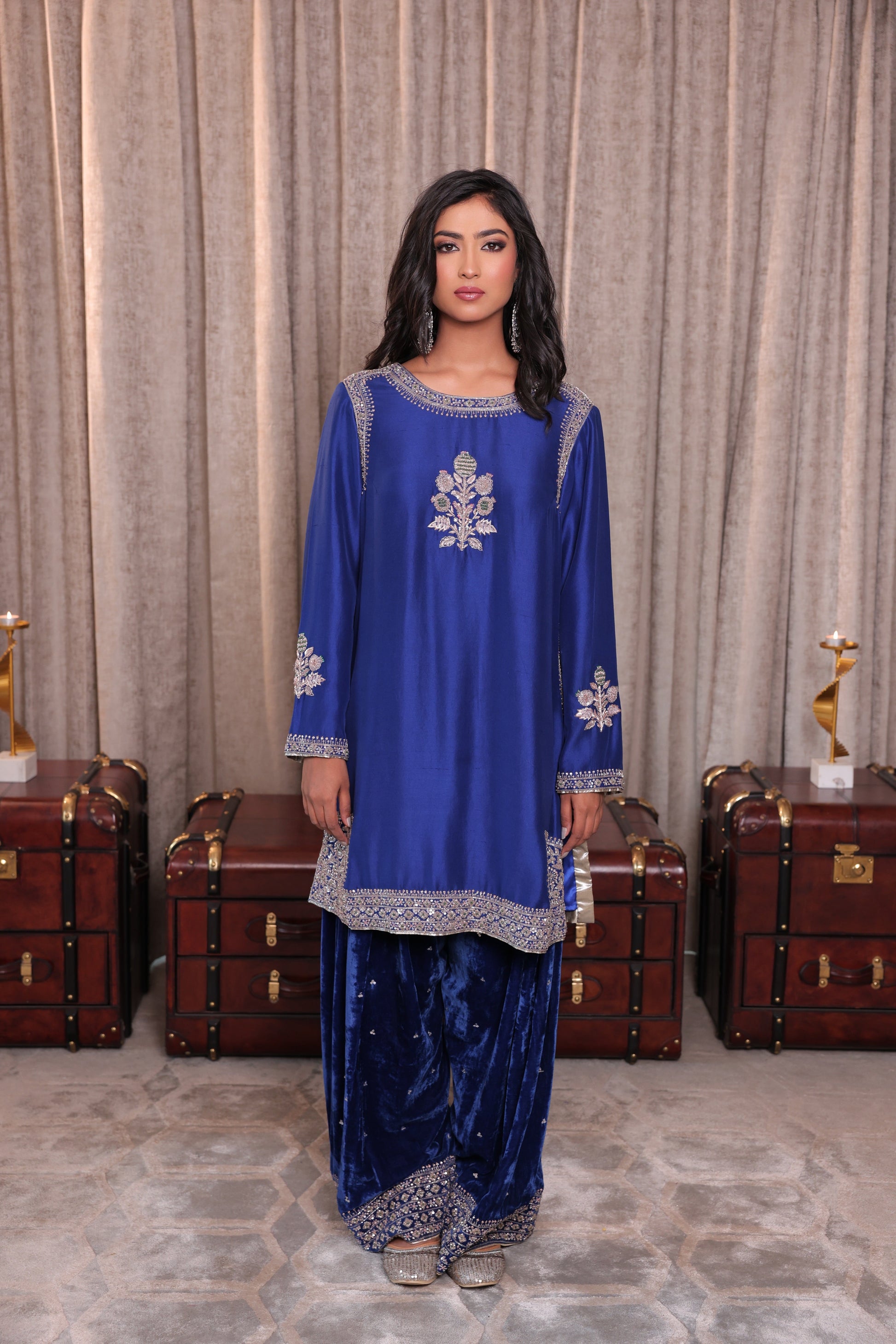 Velvet Embroidered Farshi Salwar Kurta Set