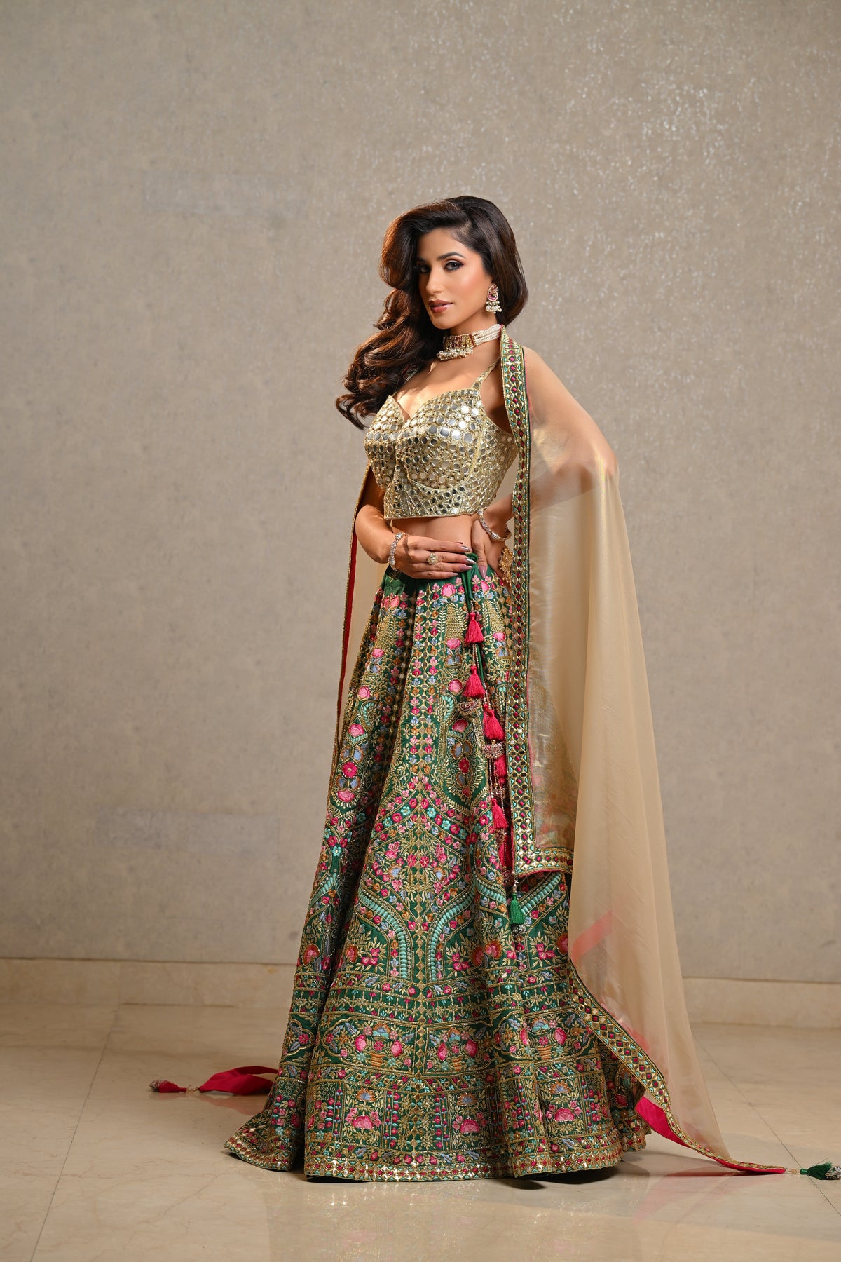 Emerald Green Embroidered Lehenga Set