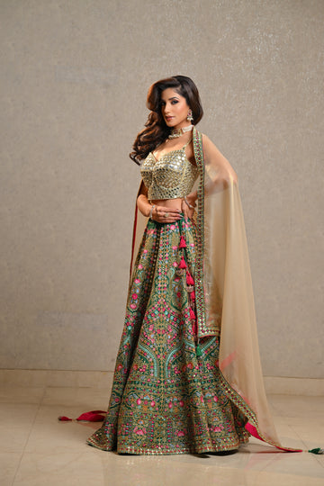 Emerald Green Embroidered Lehenga Set
