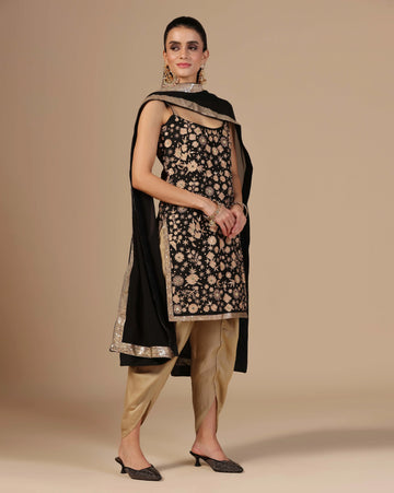 Black elegance: aree thread work with tulip pants