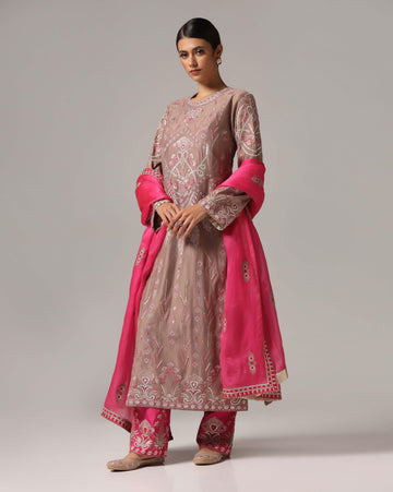 Radiant copper brown suit  with embroidered dupatta