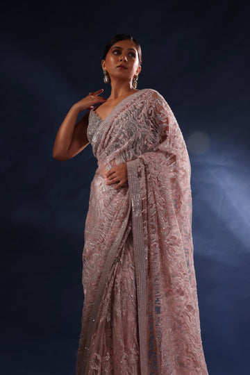 Luxury embroidered net saree