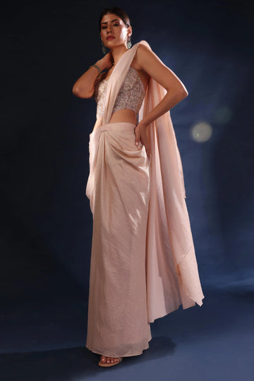 Peach stitched saree with sequin