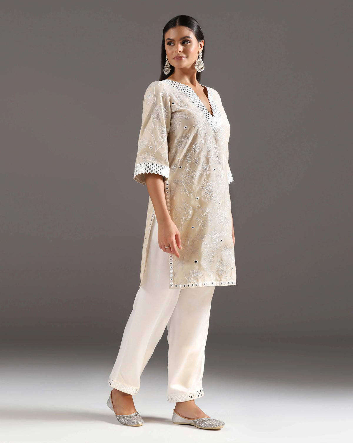 Ivory Mirror Embroidered Kurti