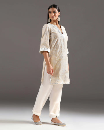 Ivory mirror embroidered kurti