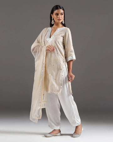 Ivory mirror embroidered kurti set
