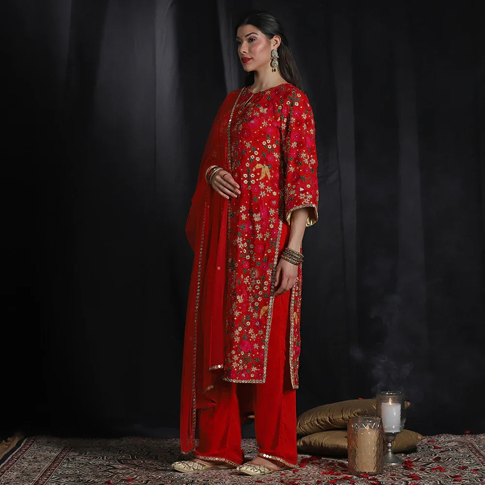 Red Embroidered Suit