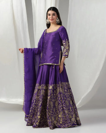 Purple zari silk lehenga