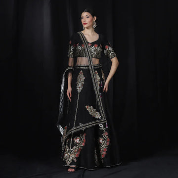 Black multi embroidery lehenga
