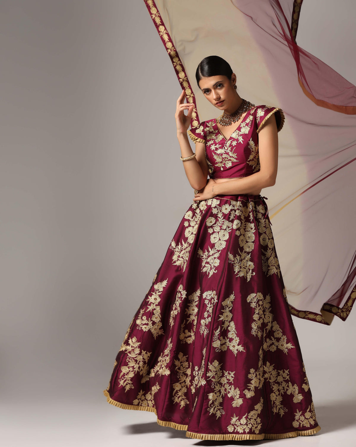 Purple Gold Zari Lehenga