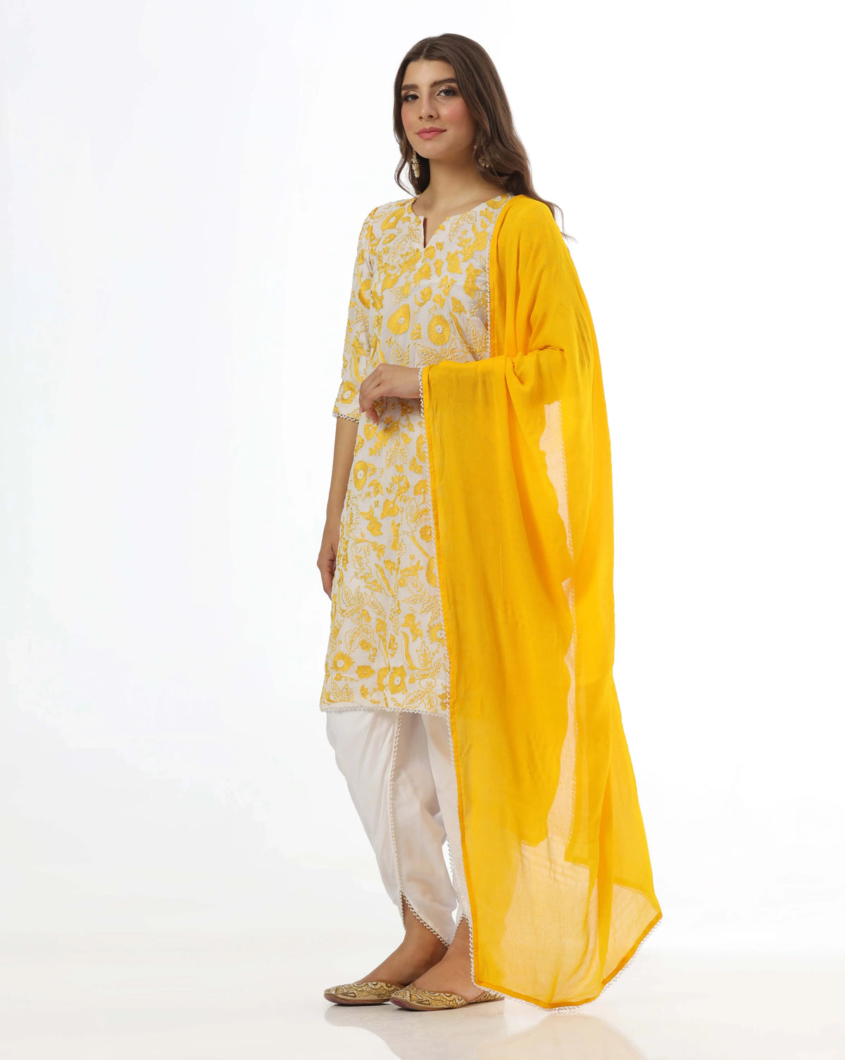 Women's ivory pearl embroidery kurta set — RNG REZA