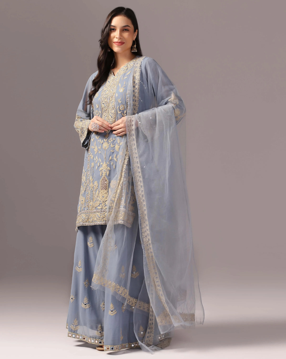 Georgette Grey Sharara Elegance
