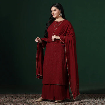 Maroon gold mukesh chikankari suit