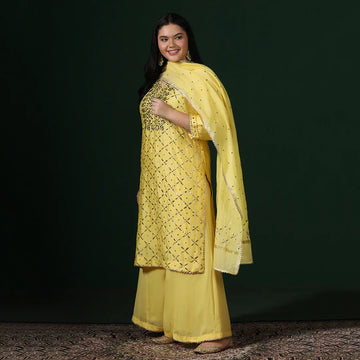Yellow chandari mukesh suit