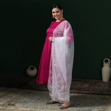 Fuschia embroided dupata anarkali