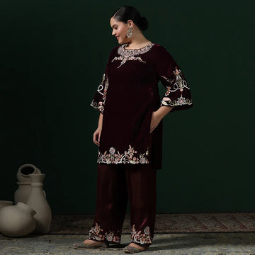 Velvet embroidered co-ord
