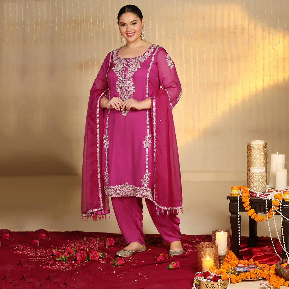 Fuchsia Organza Suit