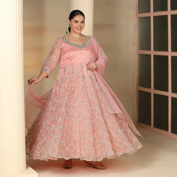 Peach mirror anarkali
