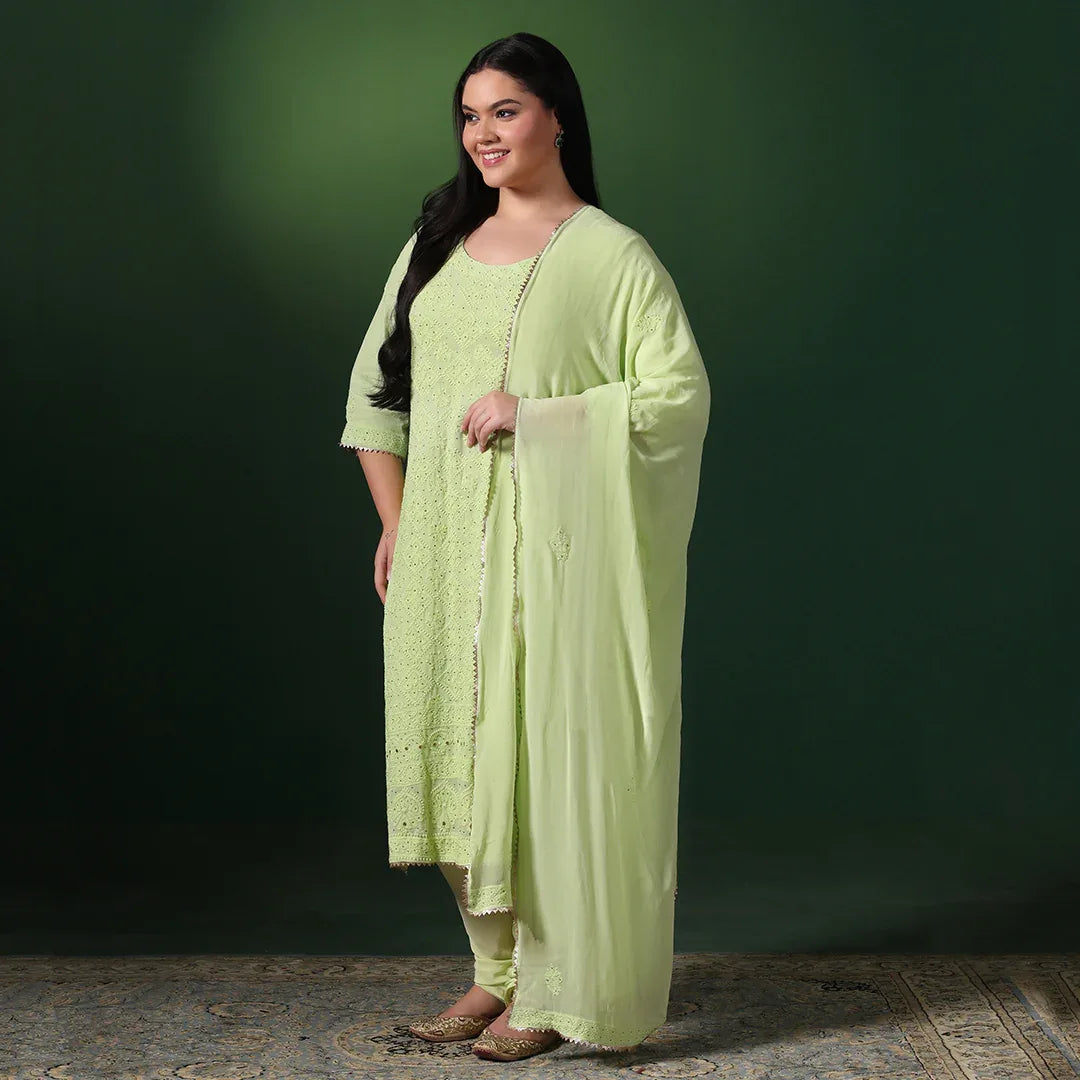 Green Mukesh Chikankari Suit