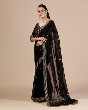 Black gotta chiffon saree with ustitched blouse