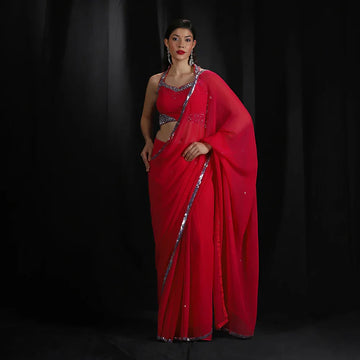 Fuchsia pink sequence border saree