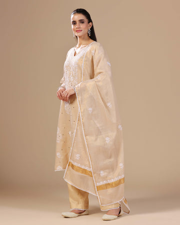 Gold chikankari unstitched suit