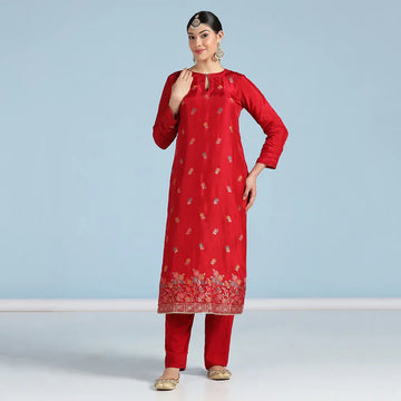 Red banarasi unstitched suit