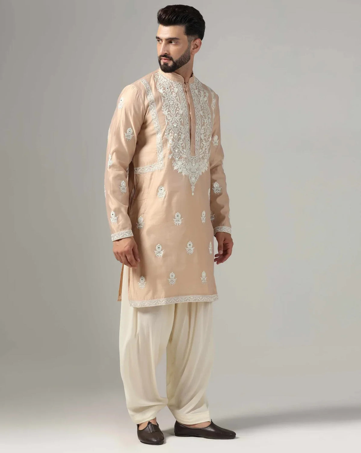 Classic Gold Men's Embroidered Kurta Salwar Set
