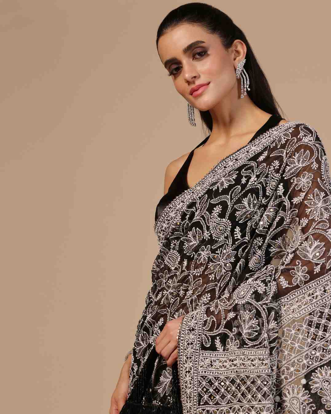 Black Georgette Chikankari Saree