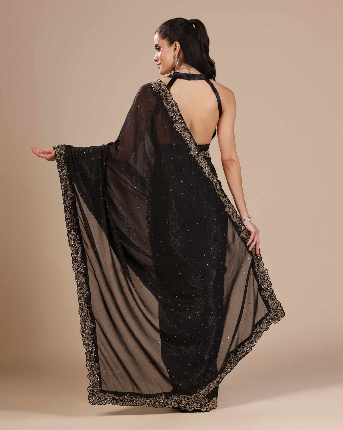 Black Chiffon Lurex Embroidered Saree