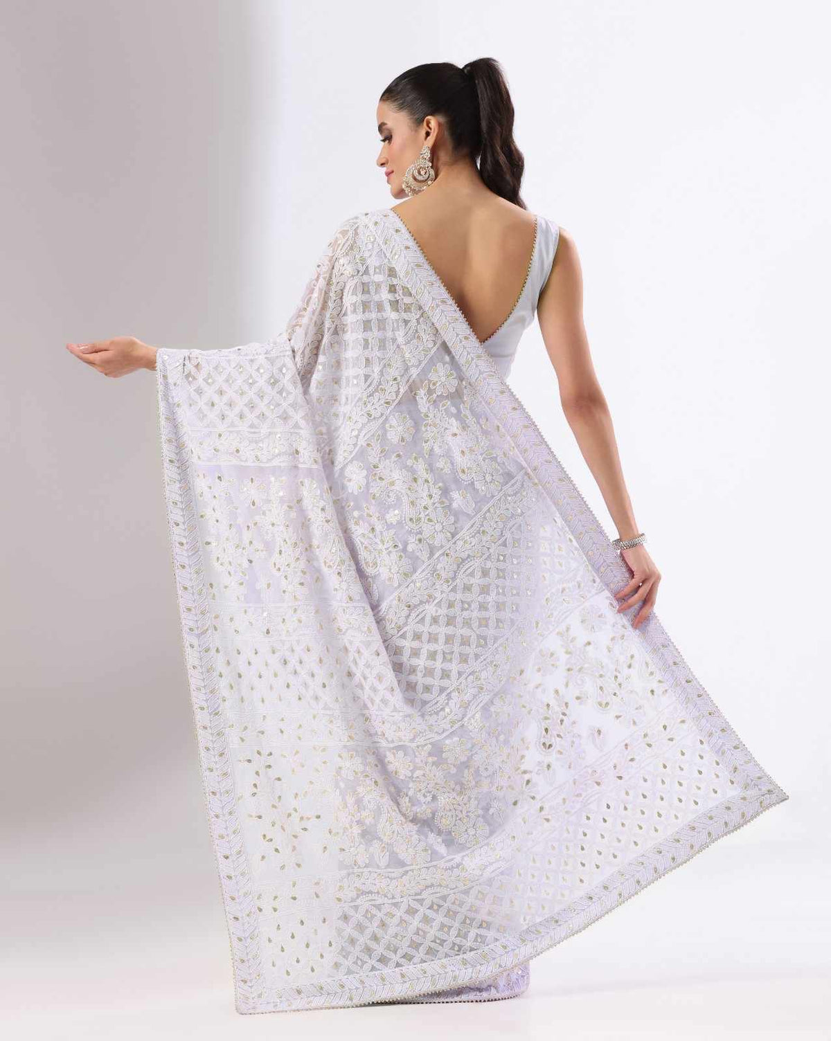 Lavender Georgette Chikankari Saree