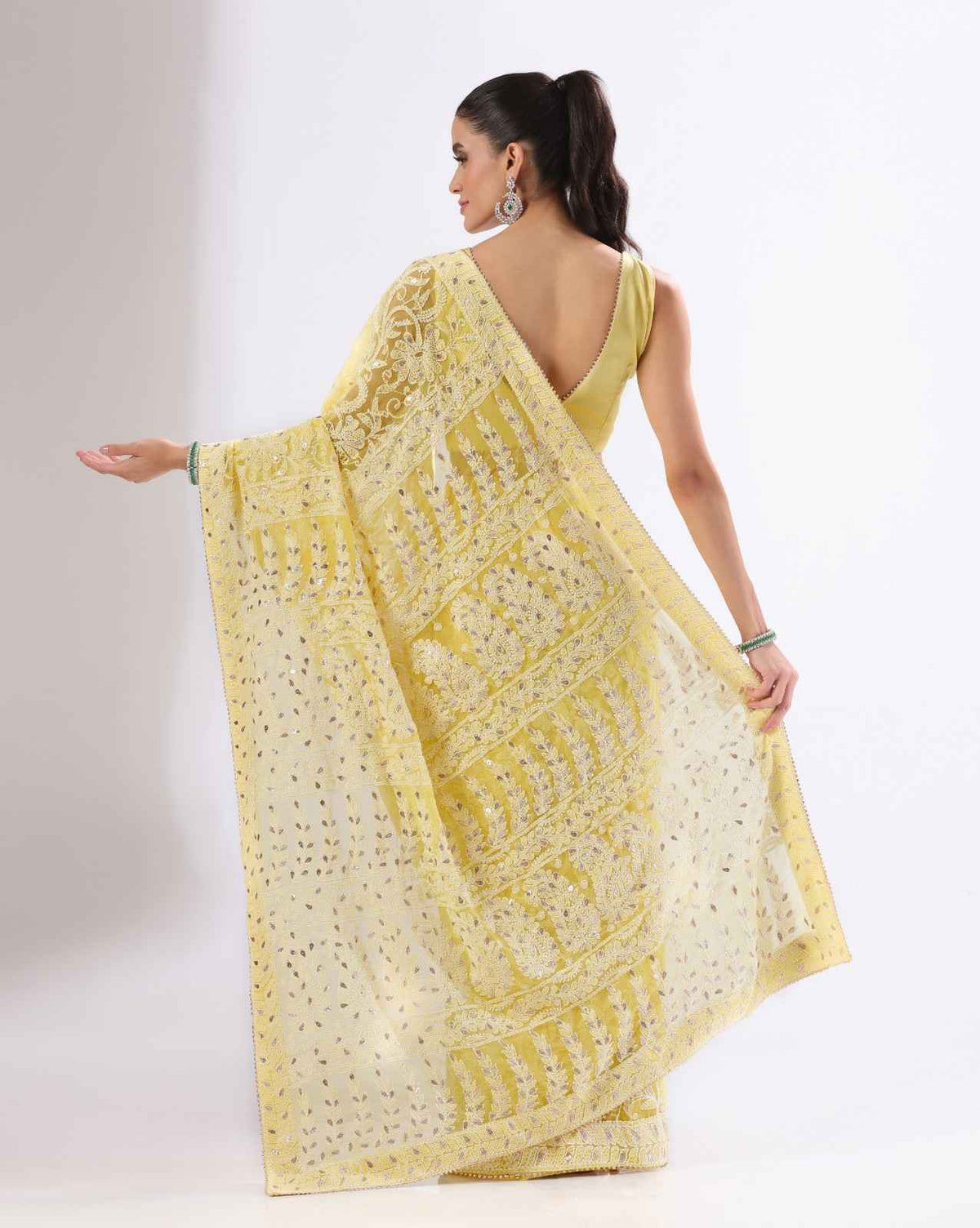 Yellow Georgette Chikankari Saree
