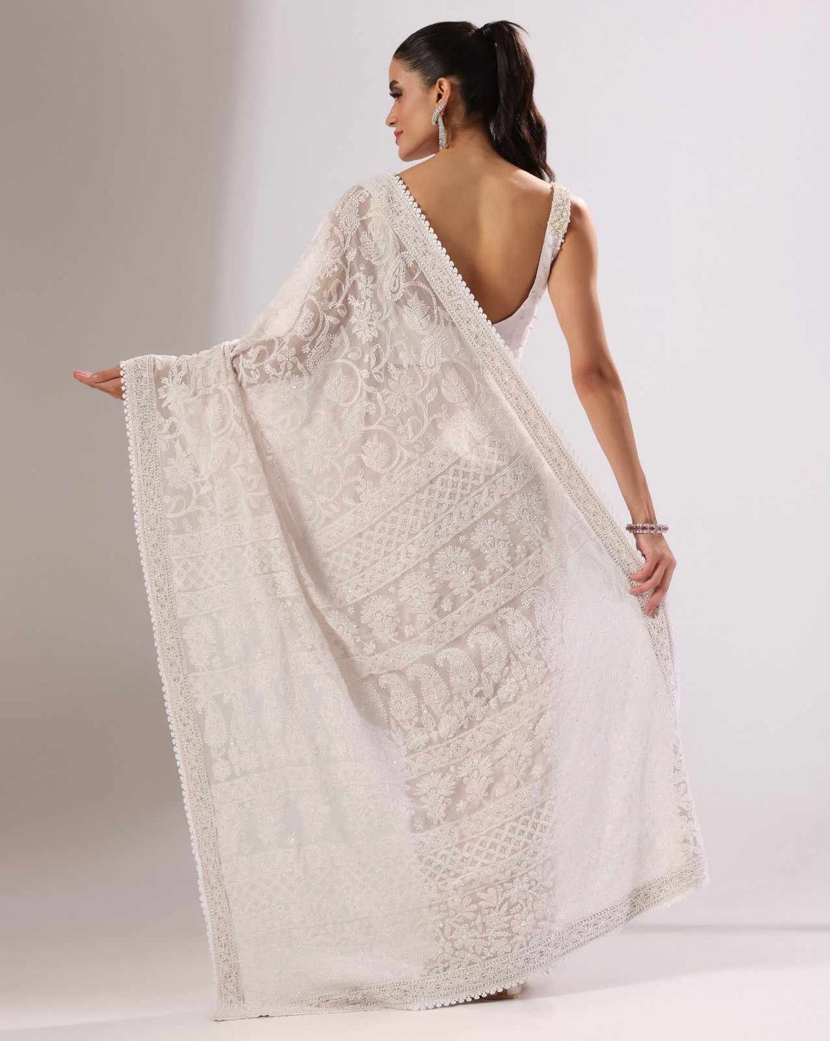 Nude Georgette Chikankari Saree