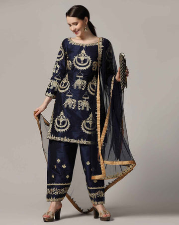 Royal Blue Kurta Salwar Set with Intricate Aari Embroidery