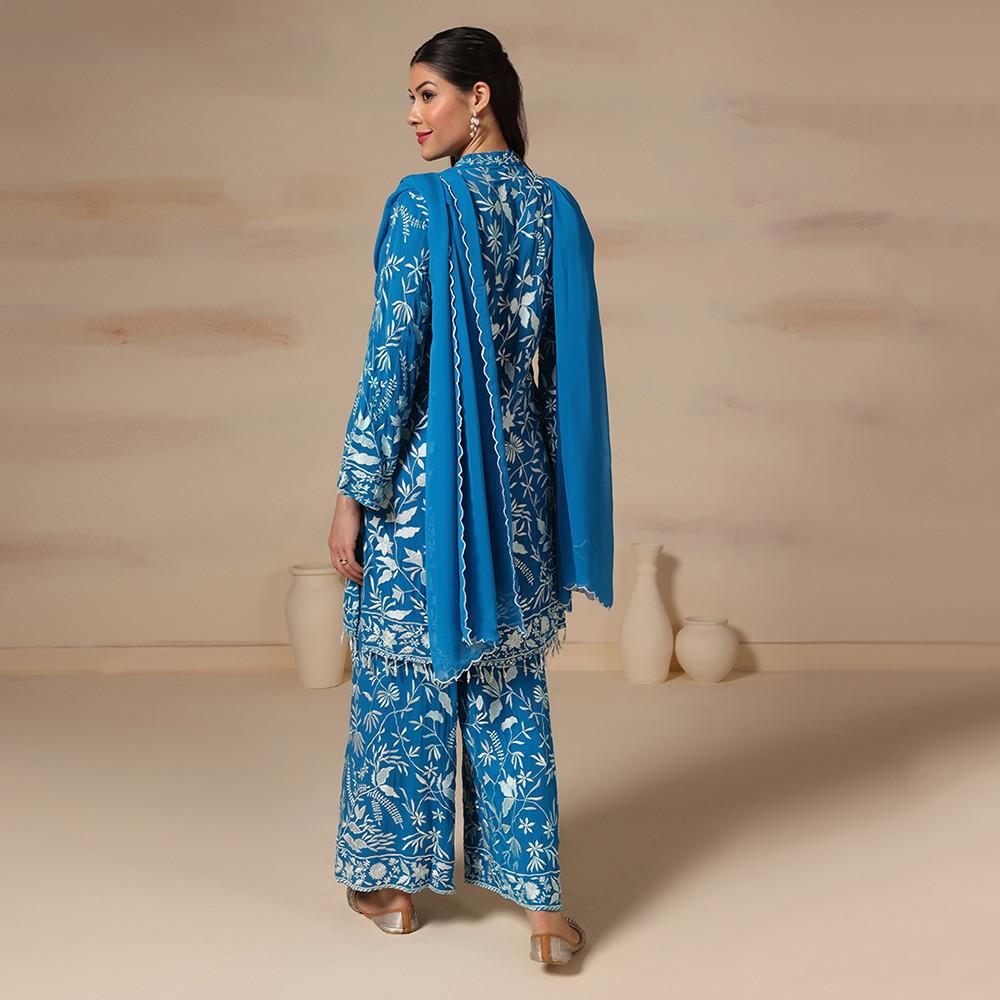Blue Georgette Embroidered Kurta Set