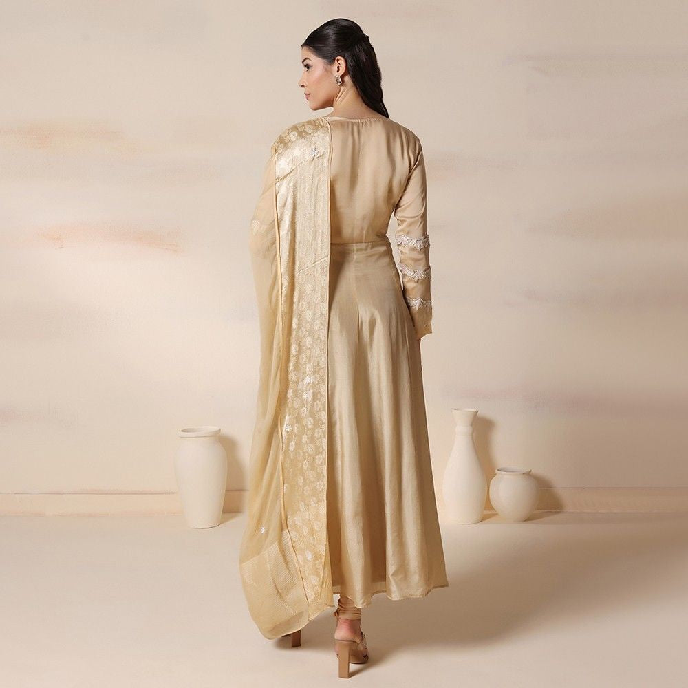 Gold Satin Anarkali Set