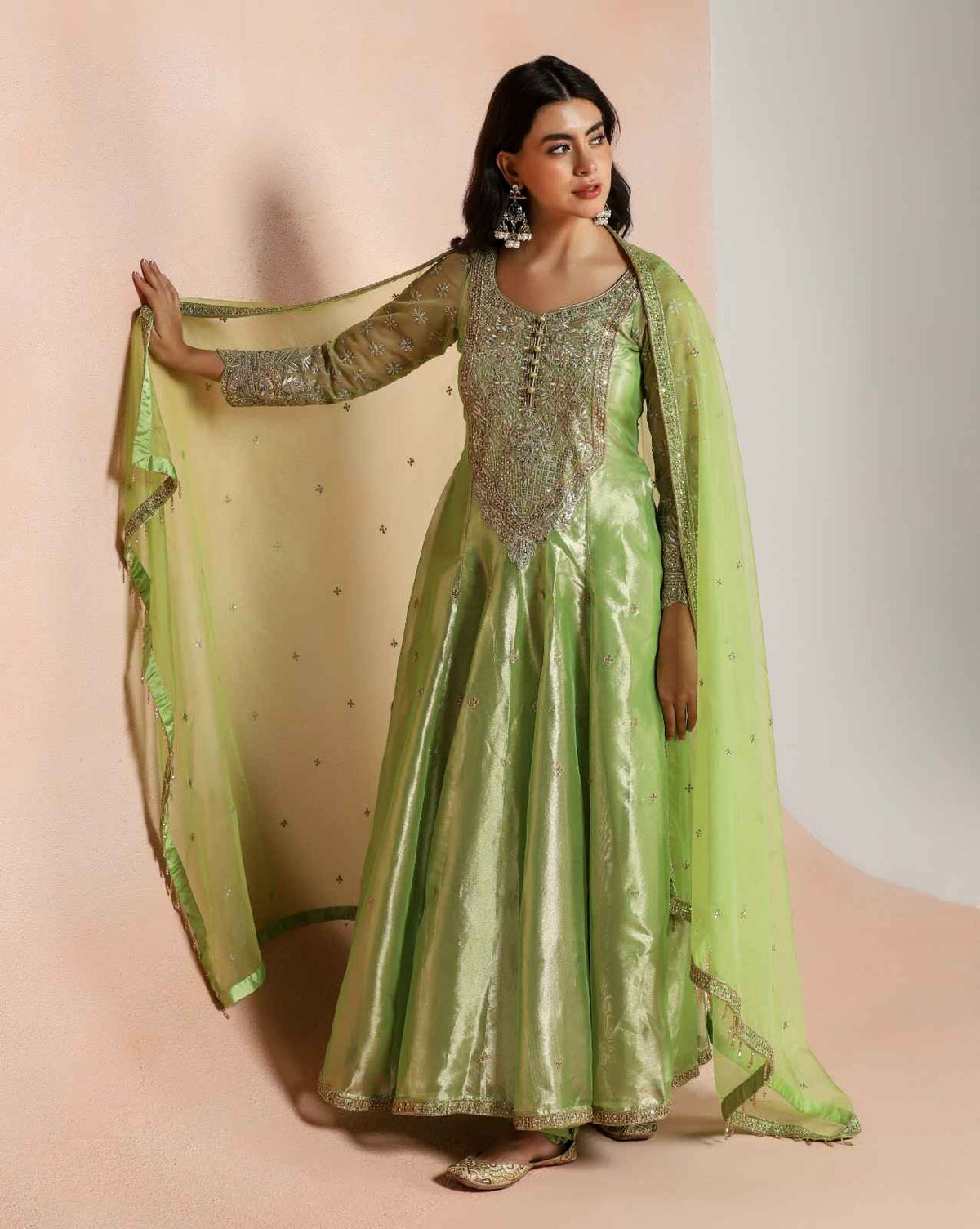 Classic Green Silk Anarkali with Fine Embroidery