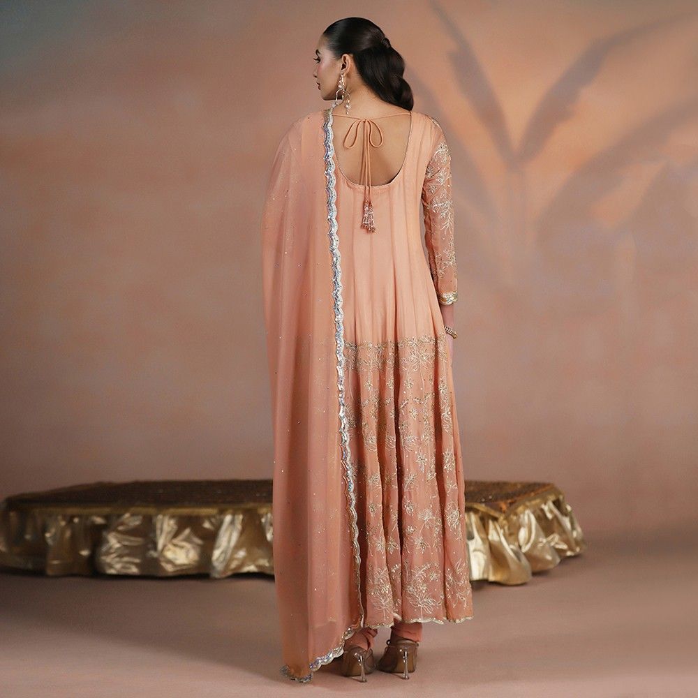 Peach Blush Embroidered Anarkali with Dupatta